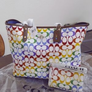 (NWT) City Tote & Wallet Set ~ Rainbow Signature Canvas
